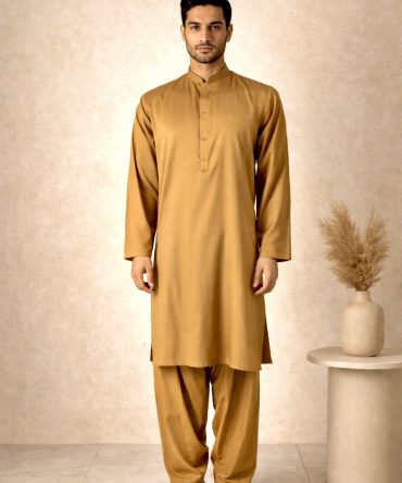 Men’s Classic Camel color Stitched Shalwar Kameez | Elegant traditional Wear