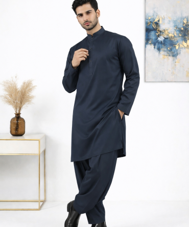 Navy Blue Classic Shalwar Kameez | Ready To Wear